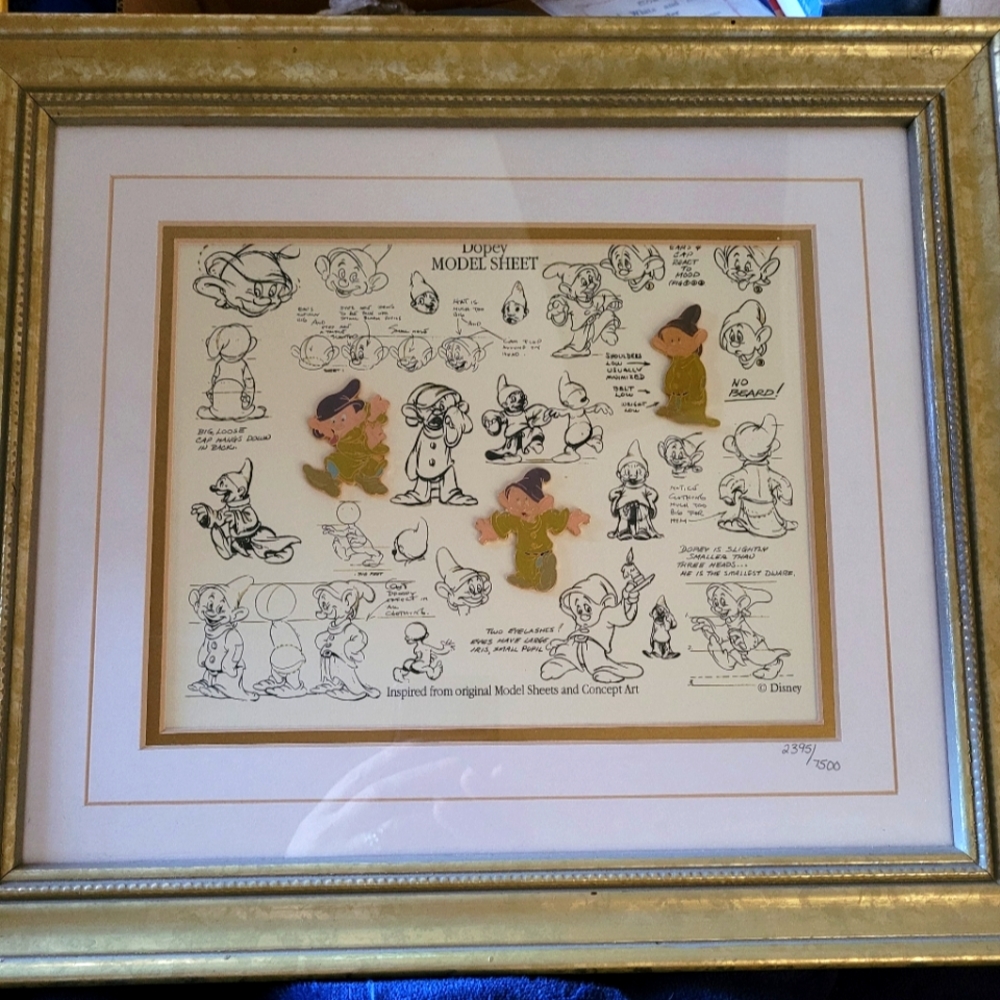 Disney Dopey Model Sheet w/ Pins Limited Edition Art